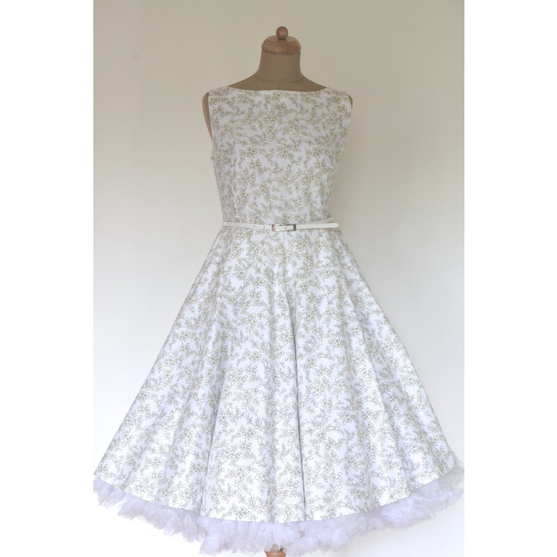 MiaBella SUSAN retro šaty bílé s jemným vzorem Barva: Barva jako na obrázku, Velikost: 38
