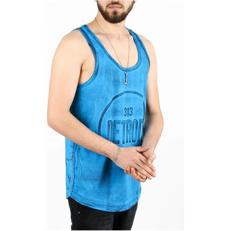 Madmext Printed Blue Singlet 2446