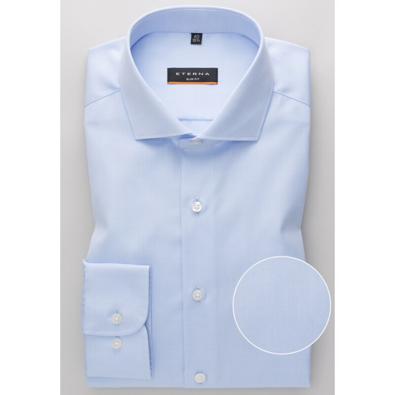 ETERNA Slim Fit modrá neprůhledná košile dlouhý rukáv Non Iron Cover