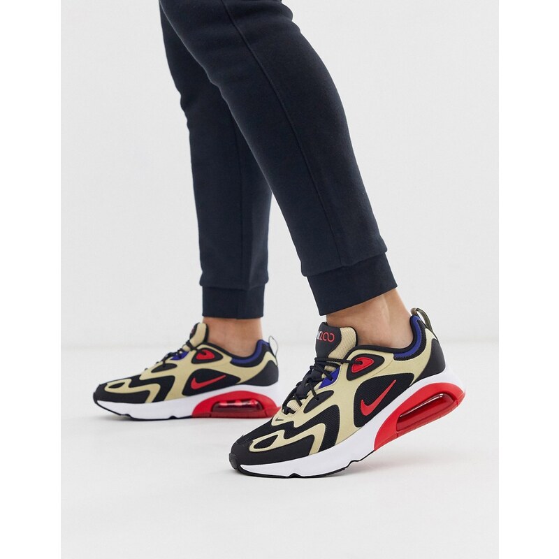 nike air max 200 trainers in black and beige