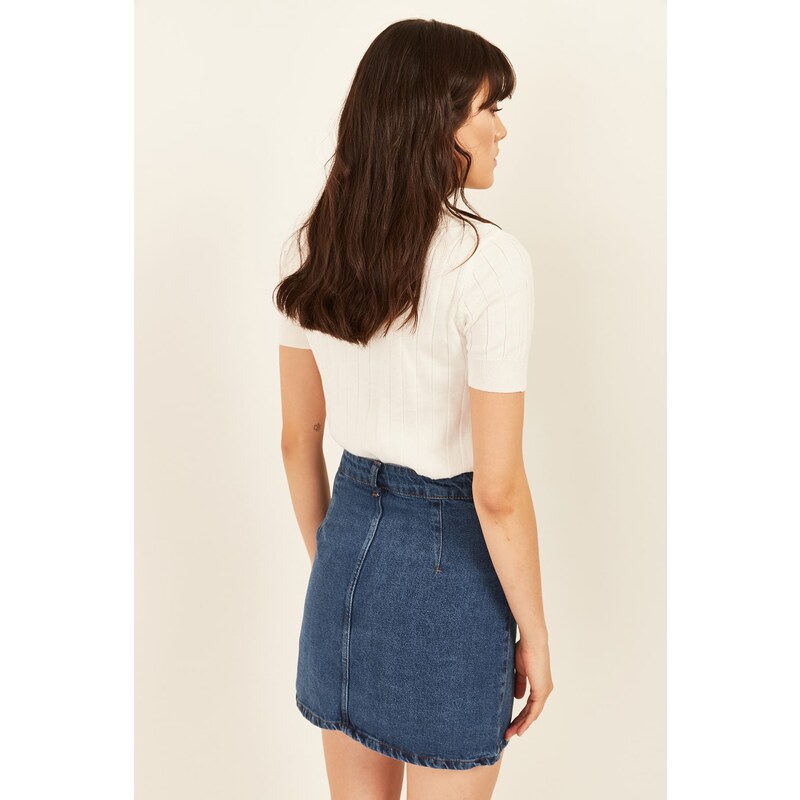 Olalook Women's Blue Buttoned Denim Skirt with Pocket