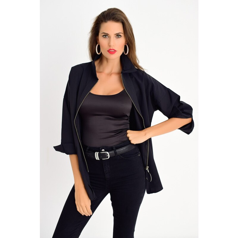 Cool & Sexy Women's Black Zipper Shirt