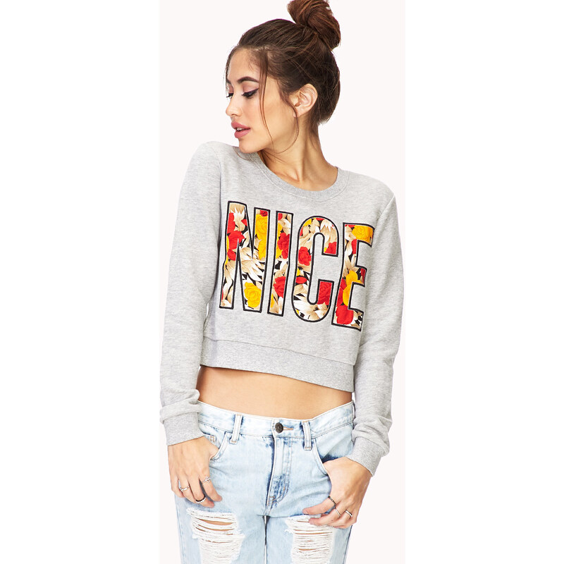 FOREVER21 Floral Nice Cropped Sweatshirt