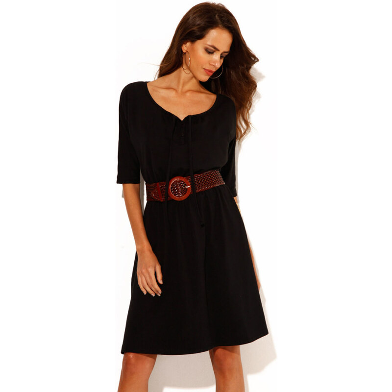 Venca Pletené šaty s krátkým rukávem černá