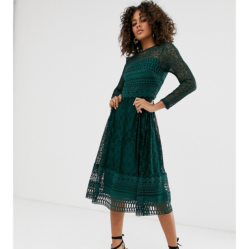 ASOS Tall ASOS DESIGN Tall Premium lace midi skater dress Green GLAMI.cz