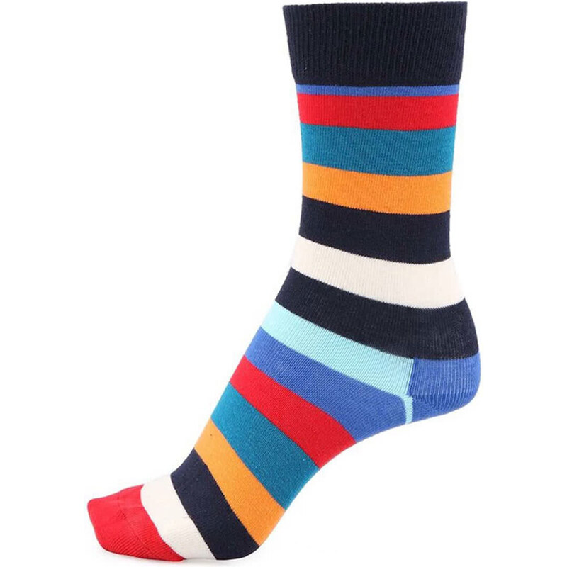 Červeno-žluto-modré pruhované unisex ponožky Happy Socks Stripe