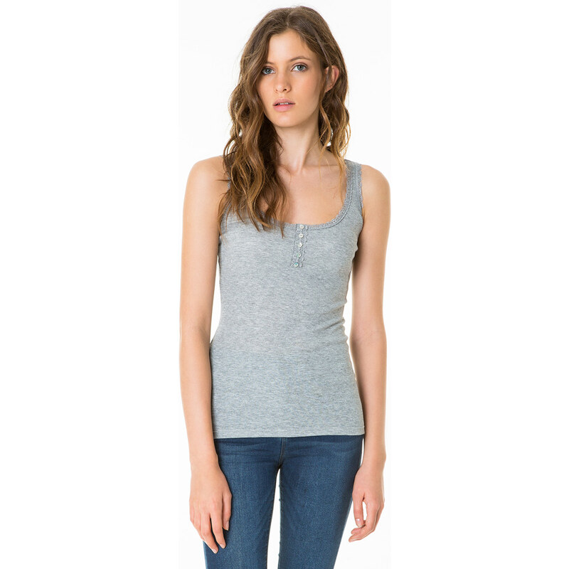 Tally Weijl Grey Basic Lace Button Vest Top