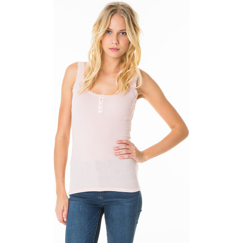 Tally Weijl Pink Basic Lace Button Vest Top