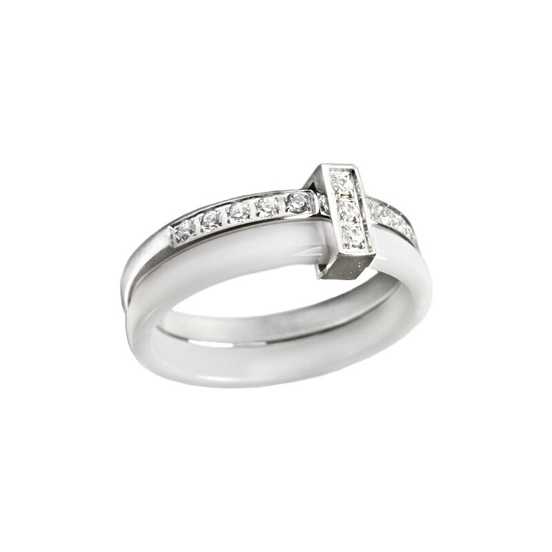 Dámský bílý keramický prsten se zirkony BLACK&WHITE S903120