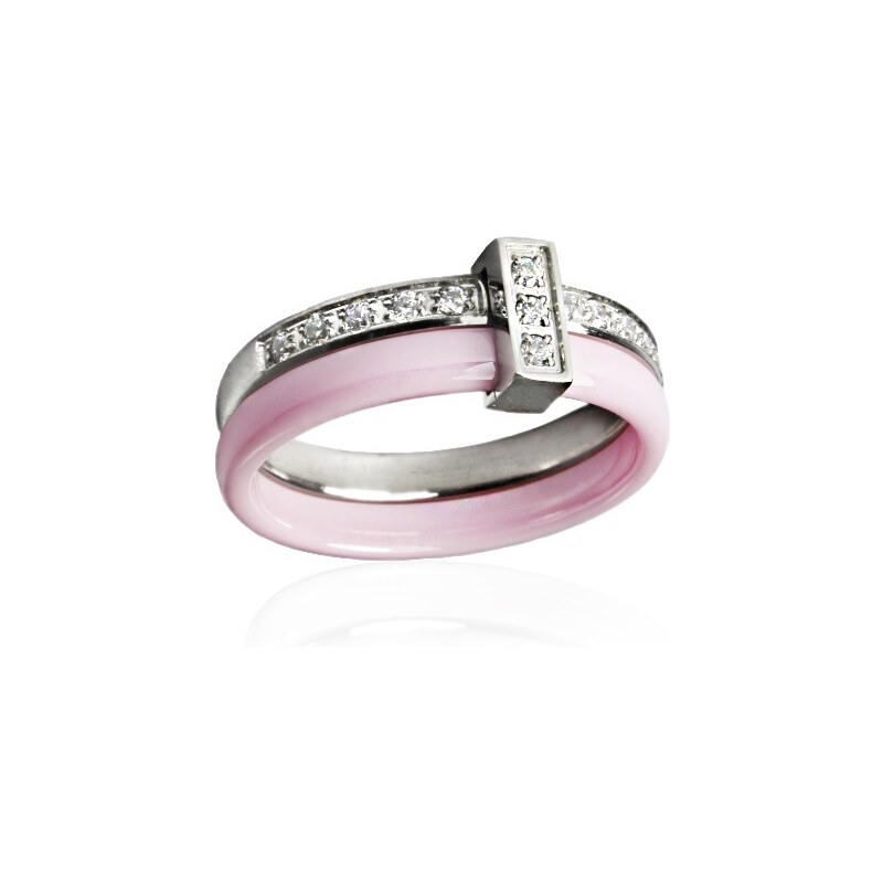 Dámský růžový keramický prsten se zirkony BLACK&WHITE S904120