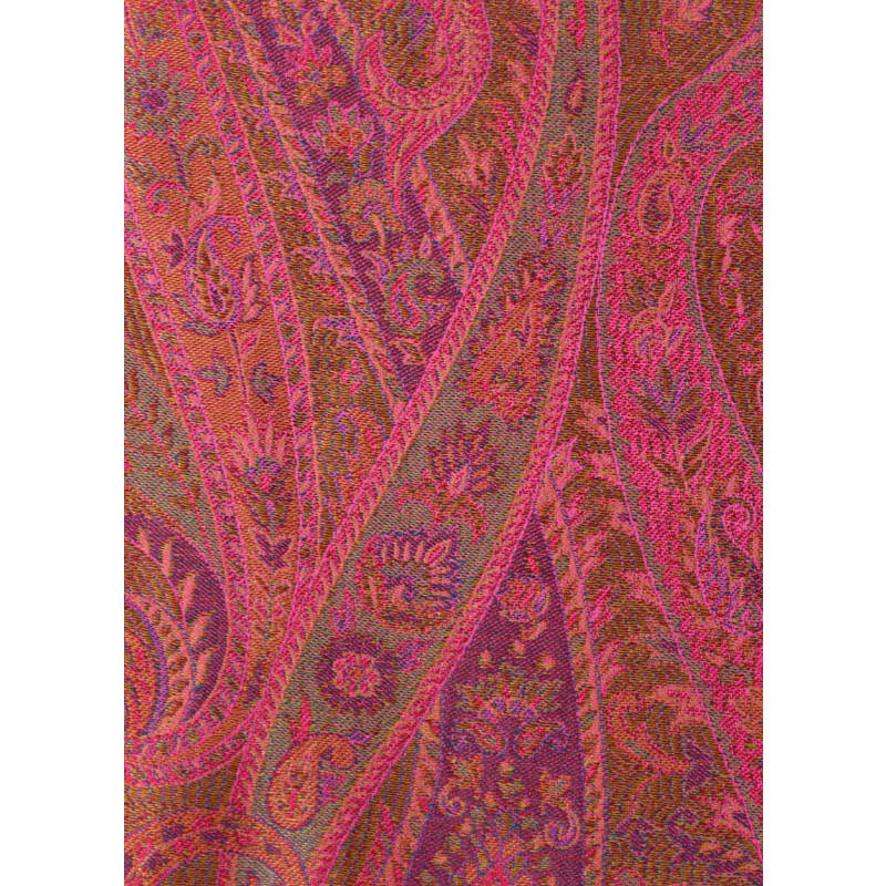 Hedvábná šála Jamawar velká - Růžová s ornamenty