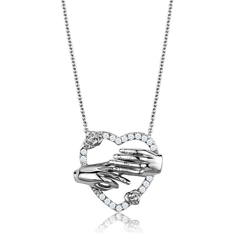 US Rhodiovaný dámský náhrdelník s Cubic Zirconia z mosazi - Srdce Mia