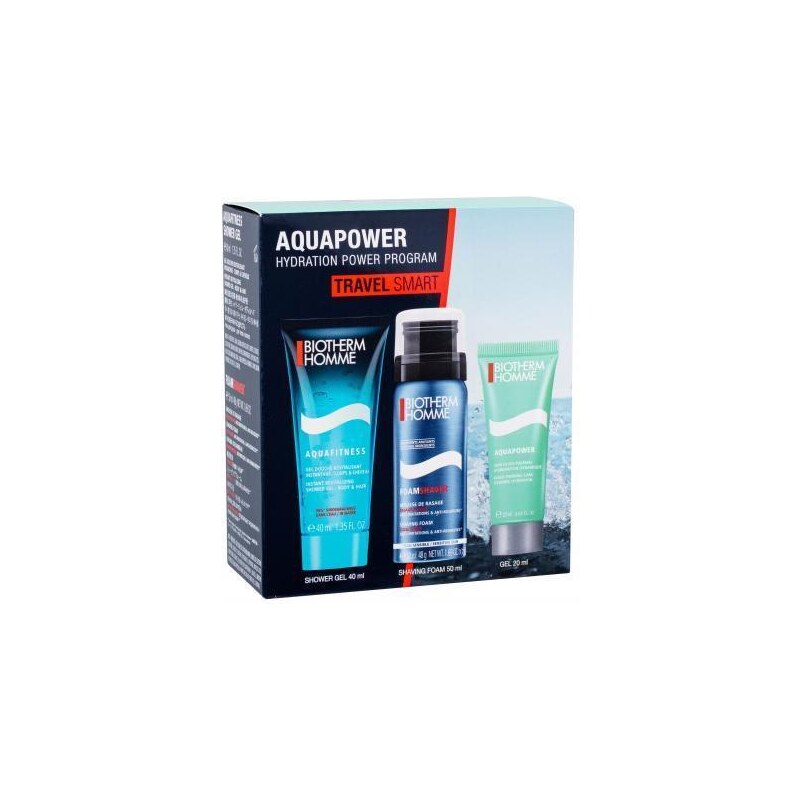 Biotherm Homme Aquafitness dárková kazeta pro muže sprchový gel 40 ml + pěna na holení Foam Shaver 50 ml + hydratační péče 20 ml