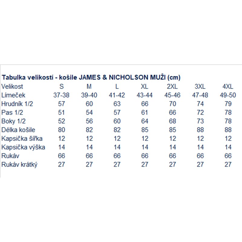 James & Nicholson Pánská business košile s kapsičkou krátký rukáv