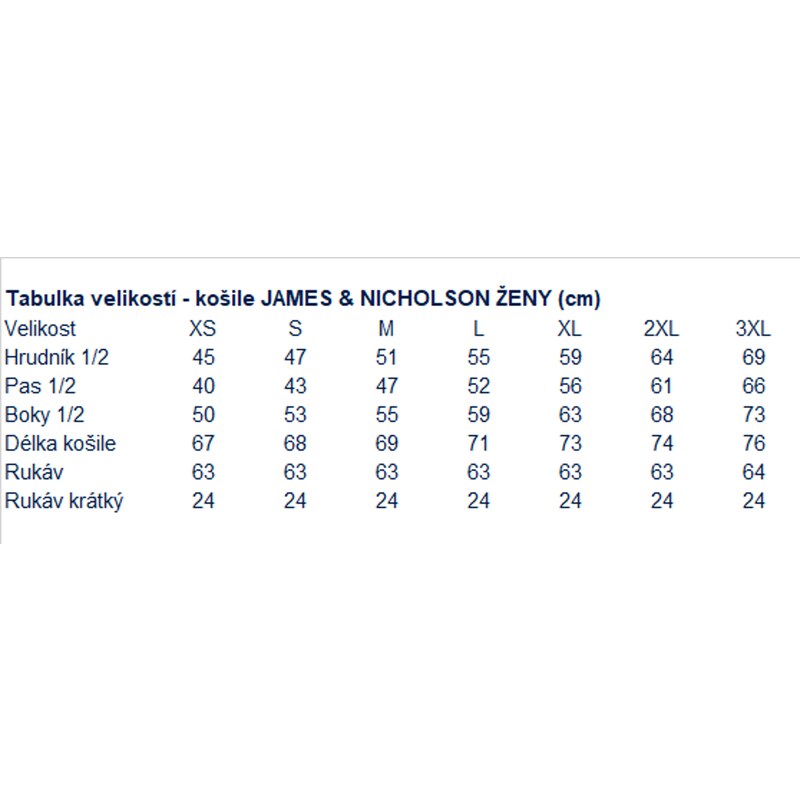 James & Nicholson Dámská business košile krátký rukáv Easy Care