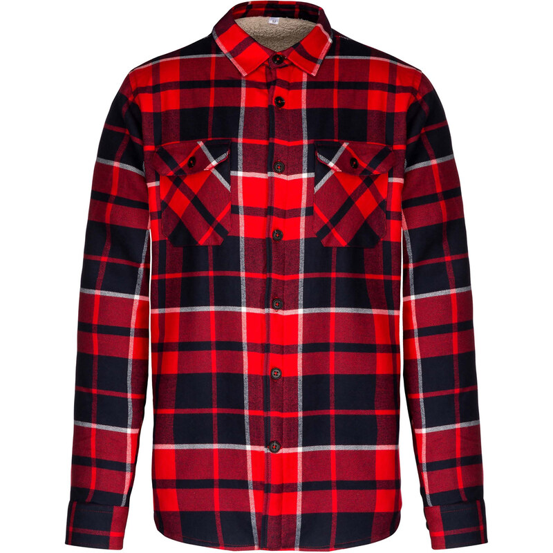 Kariban Černo červená pánská košile flanel s fleece podšívkou