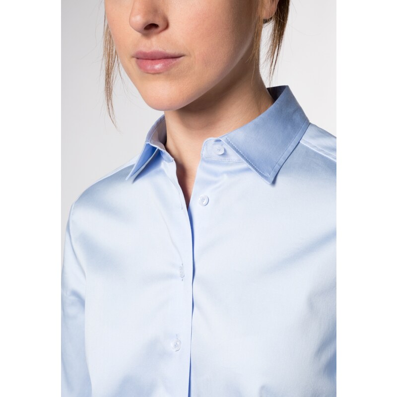 Saténová dámská košile světle modrá dlouhý rukáv ETERNA Regular stretch bavlna Easy Iron