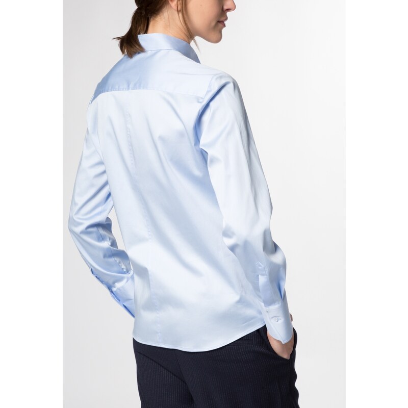 Saténová dámská košile světle modrá dlouhý rukáv ETERNA Regular stretch bavlna Easy Iron