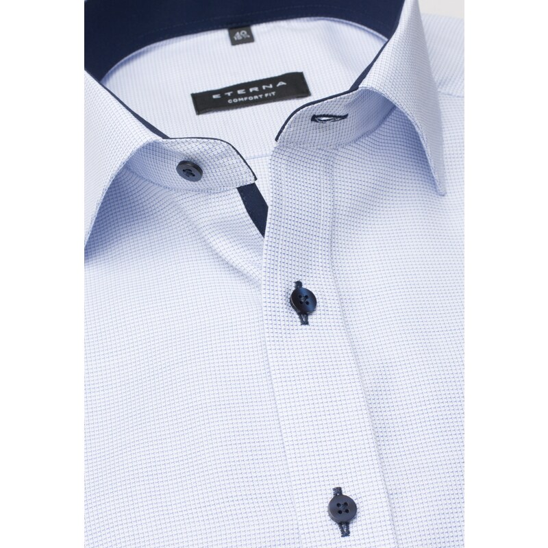Pánská košile ETERNA Comfort Fit světle modrá s navy kontrastem Non Iron krátký rukáv
