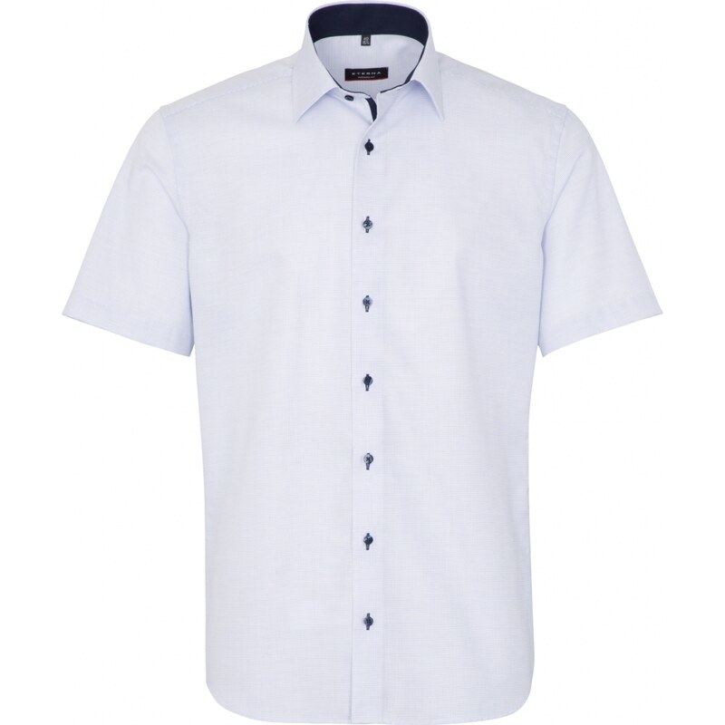 Pánská košile ETERNA Modern Fit světle modrá s navy kontrastem Non Iron krátký rukáv