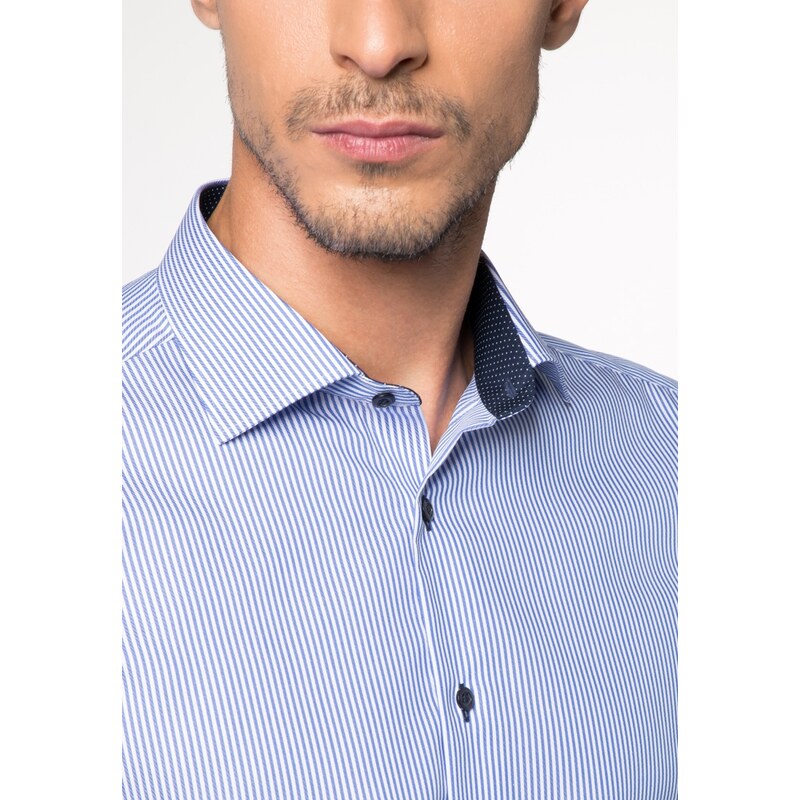 Pánská nežehlivá košile ETERNA Slim Fit modrý proužek s kontrastem rypsový kepr Non Iron