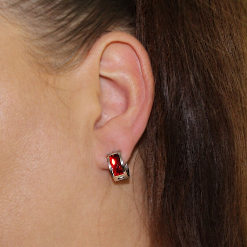 BM Jewellery Náušnice s červenými zirkony z chirurgické oceli S260025