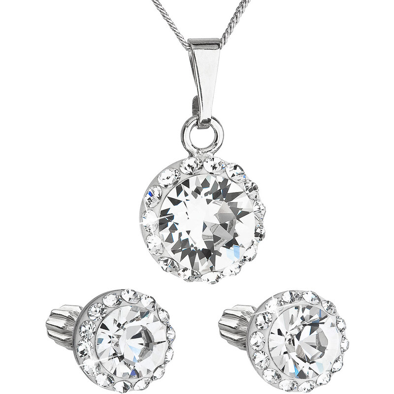 Sada šperků s krystaly Swarovski náušnice, řetízek a přívěsek bílé 62960892