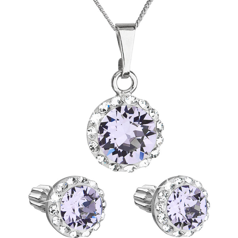 EVOLUTION GROUP Sada šperků s krystaly Swarovski náušnice, řetízek a přívěsek fialové kulaté 39352.3 violet
