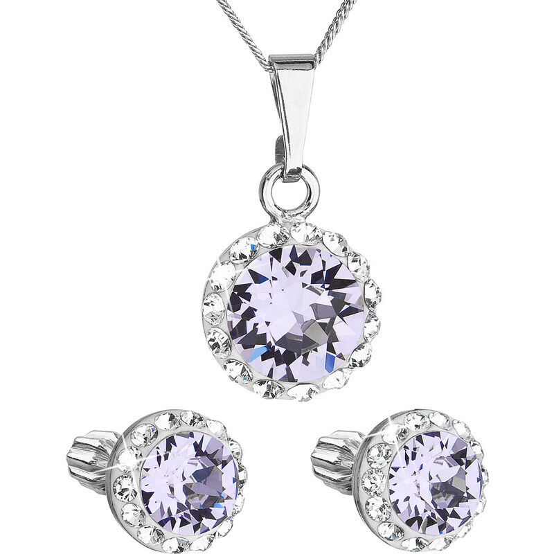 Sada šperků s krystaly Swarovski náušnice, řetízek a přívěsek fialové 74171363