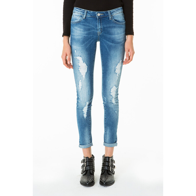Tally Weijl Blue Extreme Distressed Skinny Jeans