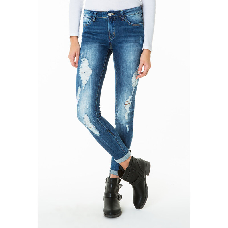 Tally Weijl Blue Extreme Distressed Skinny Jeans