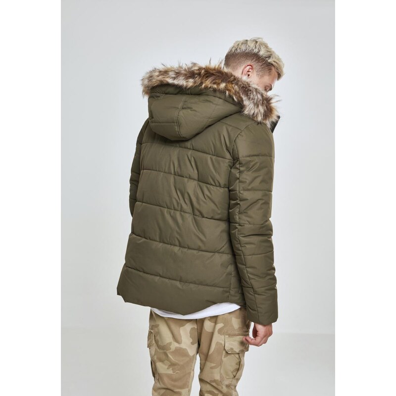 Urban Classics Faux Fur Hooded Jacket darkolive