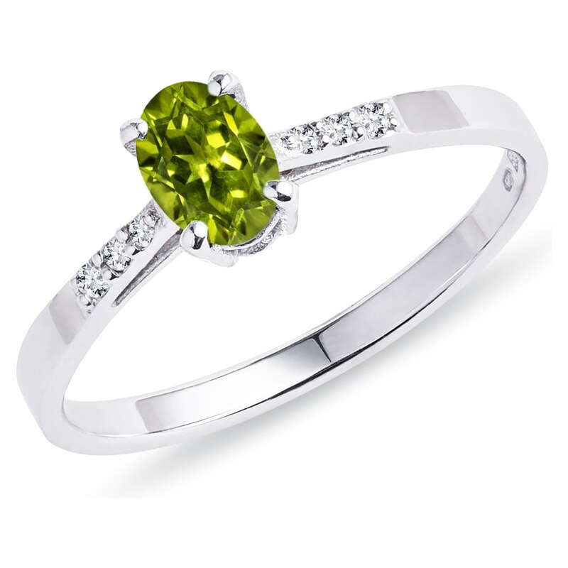 Stříbrný prsten s olivínem a diamanty KLENOTA k0297019