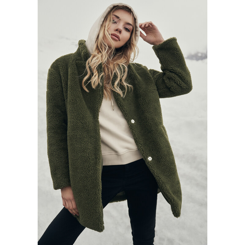 UC Ladies Dámský oversized Sherpa Coat olivový