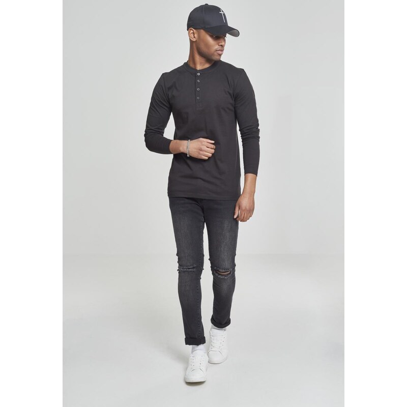 UC Men Základní tričko Henley L/S černé