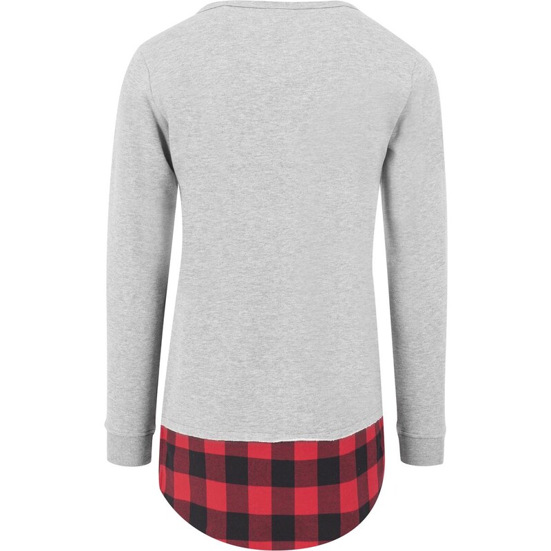 UC Men Dlouhý Flanell Bottom Open Edge Crewneck šedá/blok/červená