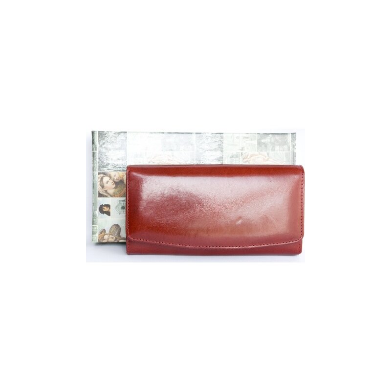 Červená klasická peněženka z pevné leskle lakované pravé kůže FLW
