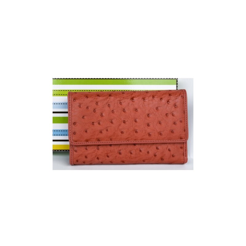 Světle oranžová peněženka z hovězí kůže s povrchovou úpravou jako pštrosí kůže FLW