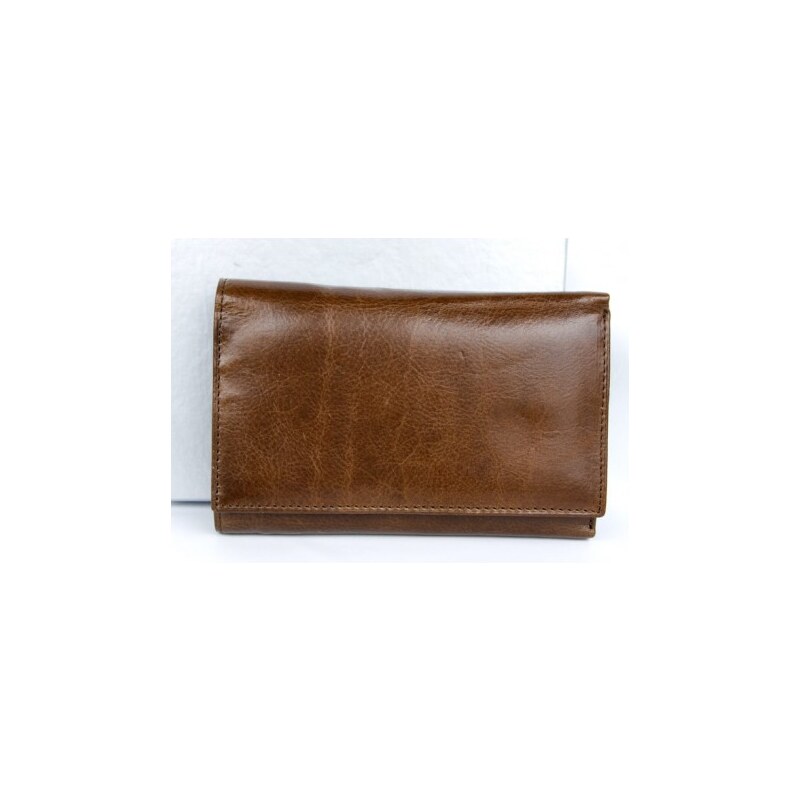 Hnědá kožená peněženka z pevné kůže bez značek a nápisů FLW