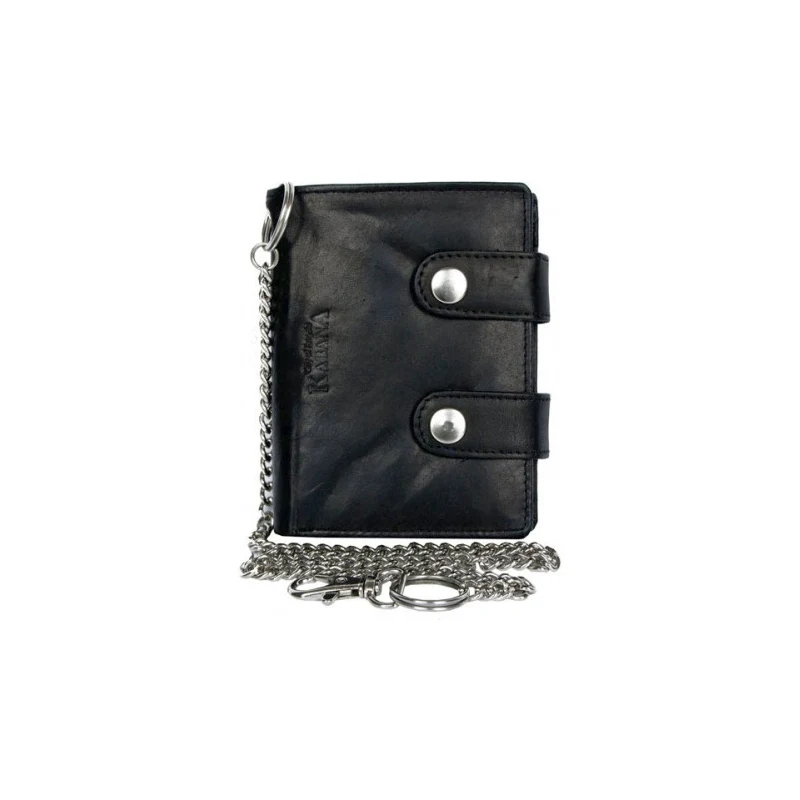 Černá pánská kožená motorkářská peněženka s 45 cm dlouhým řetězem a  karabinkou FLW - GLAMI.cz