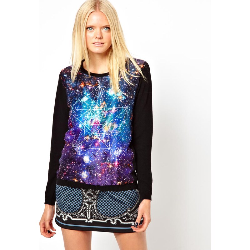 The Textile Rebels Wool Cashmere Jumper with Galaxy Print Silk Mix Panel