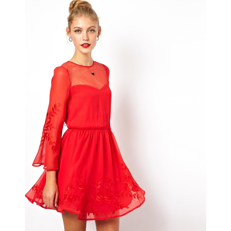 ASOS Embroidered Mesh Sweetheart Skater Dress