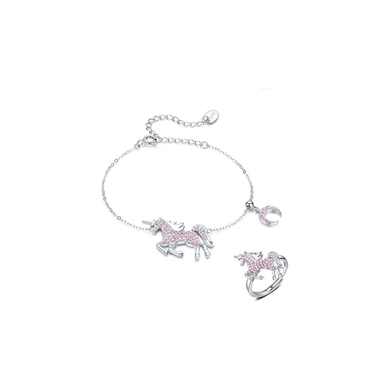 P&J Jewellery Stříbrná sada šperků Růžový jednorožec SSS6