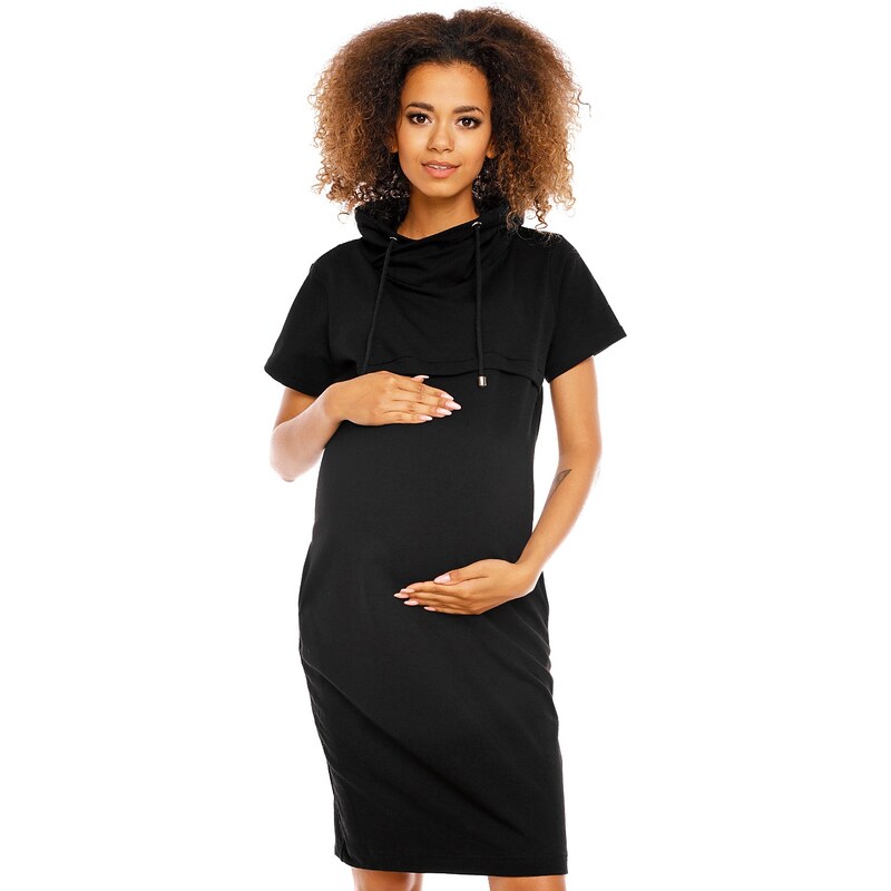 MladaModa Těhotenské šaty ve stylu mikiny s prostorem na kojení model 1581 černé