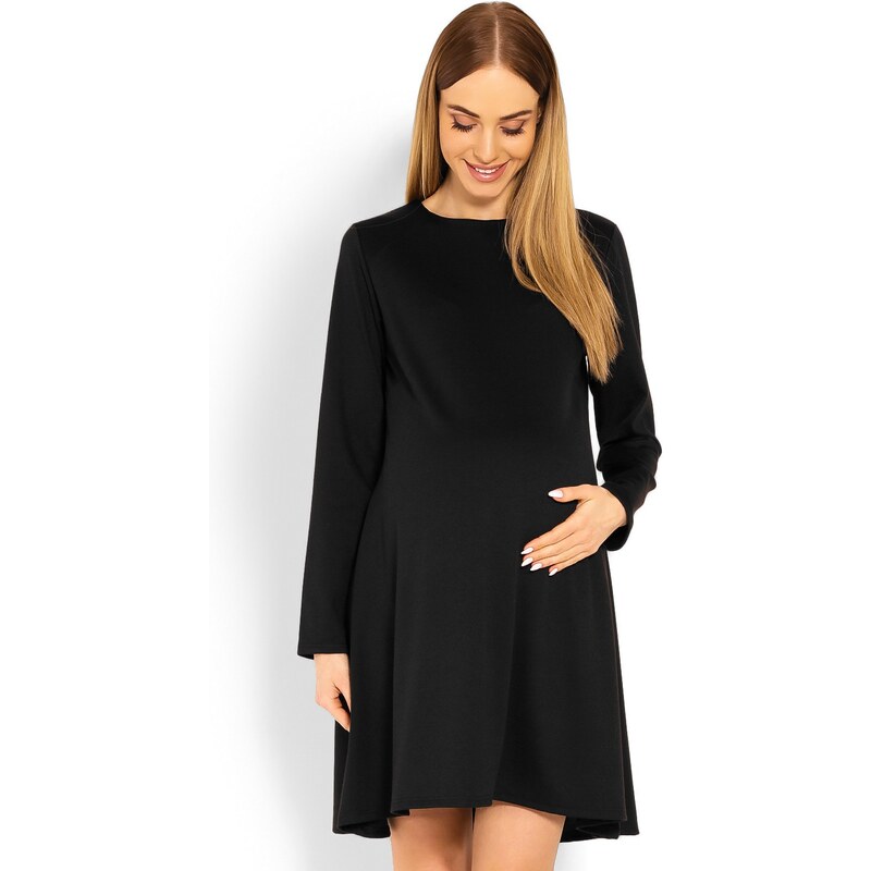MladaModa Klasické volné těhotenské šaty s áčkovým střihem černé