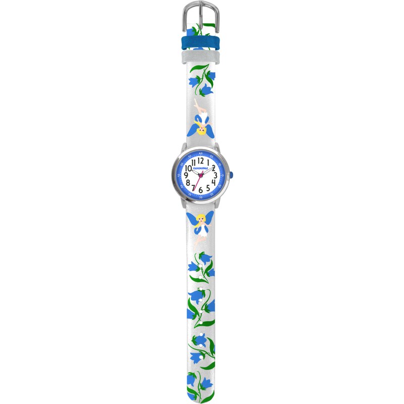 Stříbrné třpytivé dívčí hodinky s modrými vílami CLOCKODILE FAIRIES CWG5083