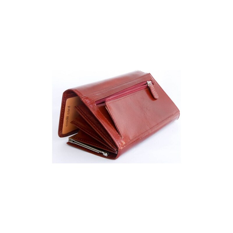 Červená klasická peněženka z pevné leskle lakované pravé kůže FLW