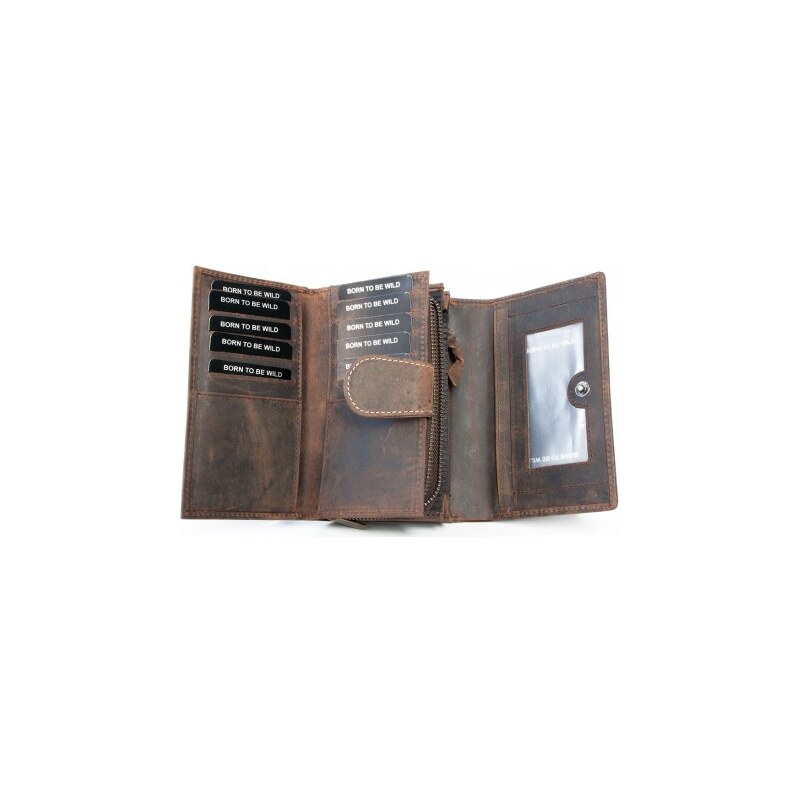 Kožená peněženka z pevné přírodní kůže s částečnou ražbou s květinovým vzorem FLW