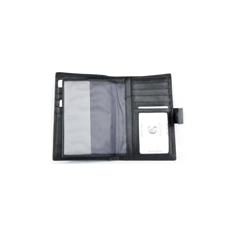 Velká černá peněženka z měkké kvalitní kůže s vyjímatelným pouzdrem na cestovní pas FLW