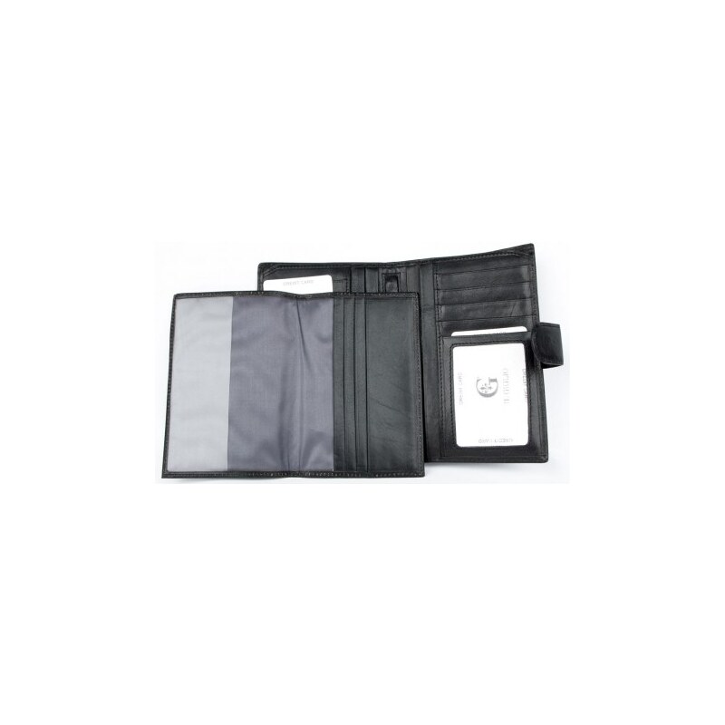 Velká černá peněženka z měkké kvalitní kůže s vyjímatelným pouzdrem na cestovní pas FLW